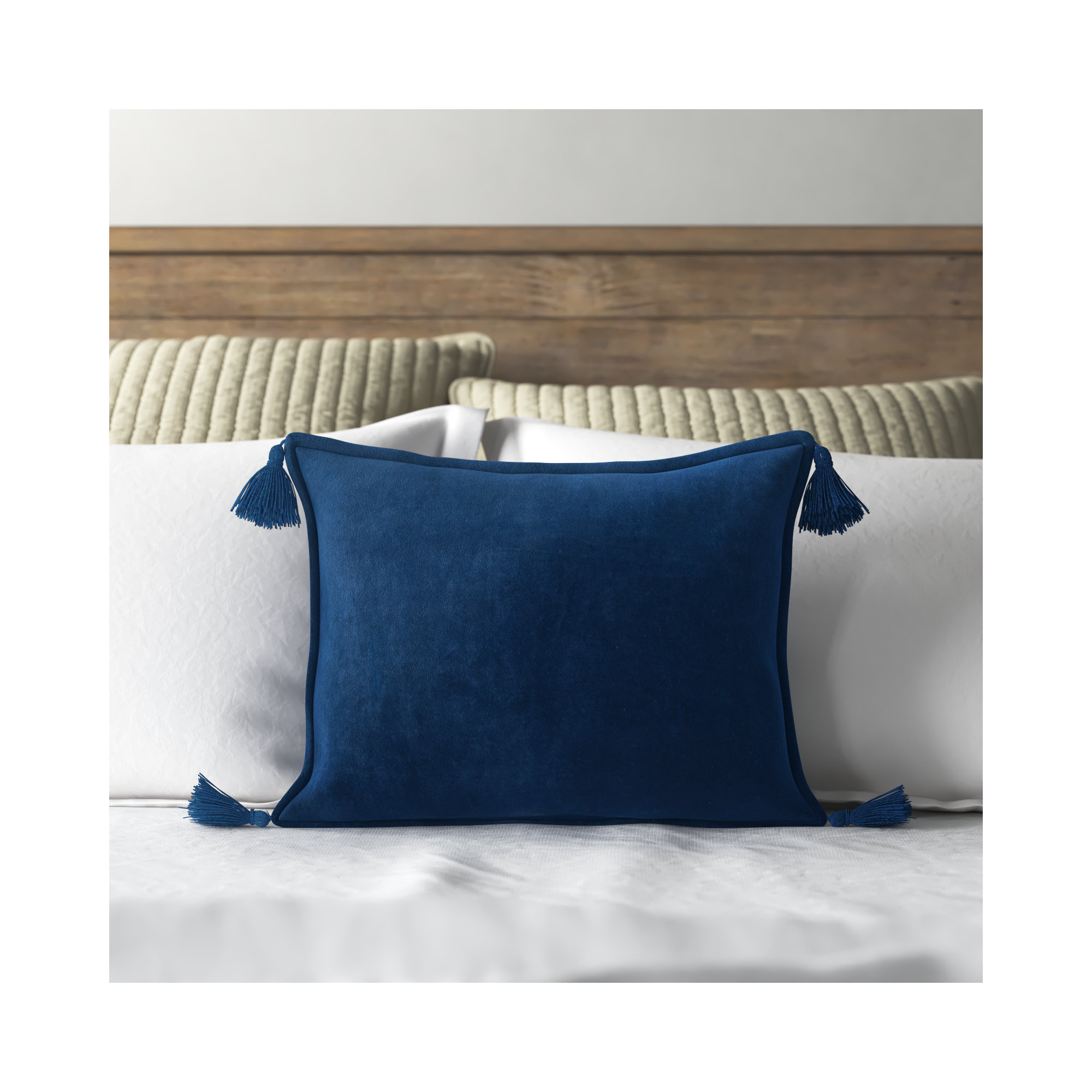 Norwin Tassels Cotton Lumbar Throw Pillow, Dark Blue, Down Fill
