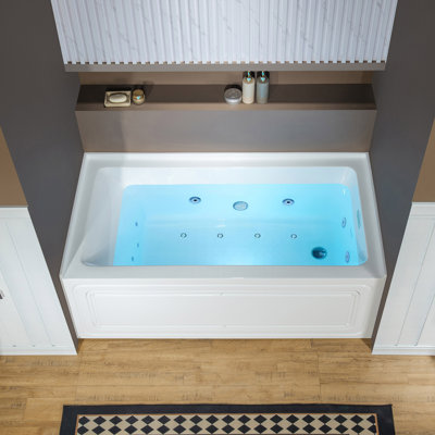 60" x 30" Alcove Heated Acrylic Rectangular Whirlpool Jetted Tub in White with Left/Right Drain, 3 Finish Trim Option