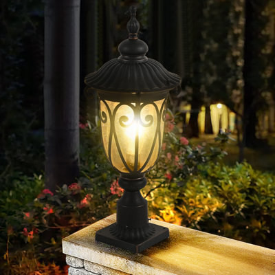 Antique Bronze Outdoor Post Light with Textured Bubble Glass