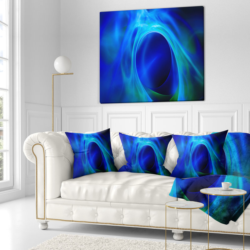 Texture psychédélique cerclée bleue - coussin imprimé abstrait, 18 po x 18 po, Coussin décoratif