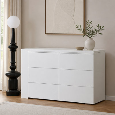 6 Drawer L-Shaped Vanity Dresser Combo with Extendable Desk, Wide Desktop, and Deep Storage for Bedroom and Dressing Room