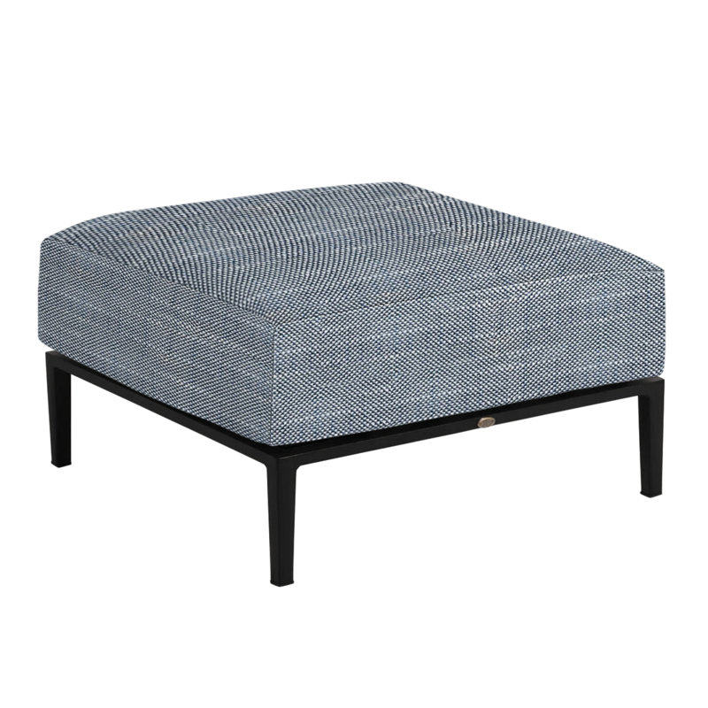 Havana Outdoor Ottoman with Cushion, Rollo Chambray InsideOut® Linen, No welt/Standard fill, Black