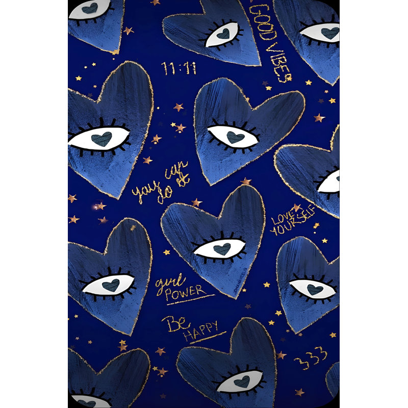 Navy-Themed Heart Inside Eye Patterned Modern Decorative Rug, Rectangle 3'9.81" x 4'11.06"
