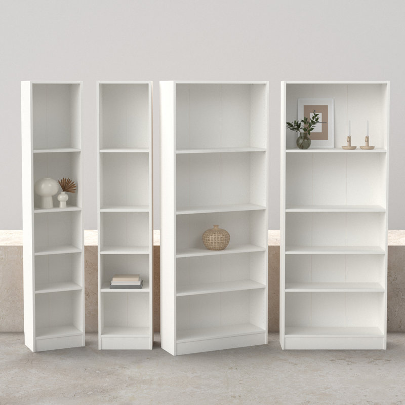 Darwen 4-Piece 80"H 5-Shelf Bookcase Set - Two Narrow Bookcases and Two Wide Bookcases