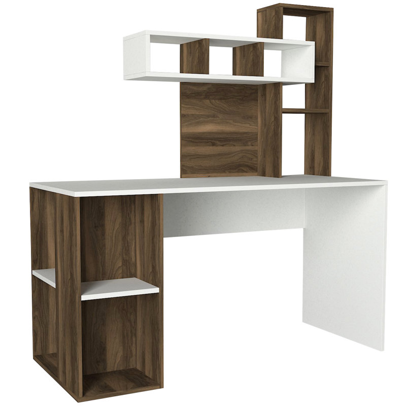 140cm W Rectangle Writing Desk, White/Walnut