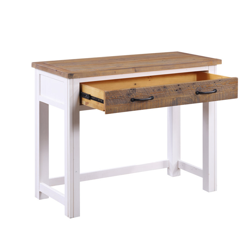 Kamakou Solid Wood Writing Desk, White, Brown