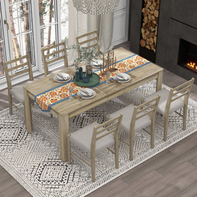 7-Piece Extendable Wooden Dining Table Set With Drawers And Comfortable Upholstered Chairs, For Family Gatherings And Various Occasions