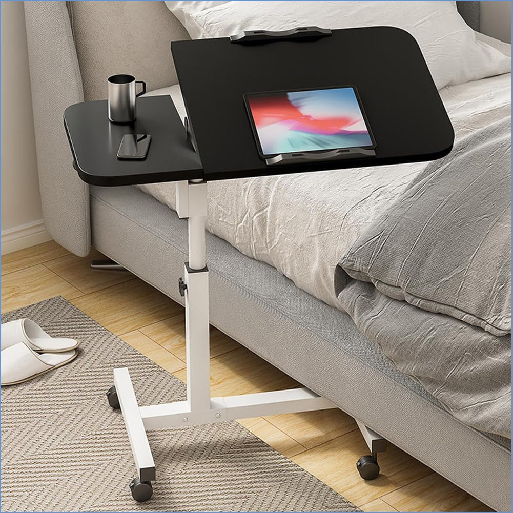 Standing Desk Mobile Laptop Desk Adjustable Overbed Table With Wheels And Tilting Desktop Standing Table For Laptop, Notebook, And Meals