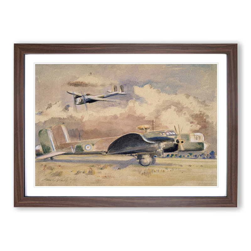 Whitley Bombers Sunning by Paul Nash - Picture Frame Painting, Walnut Framed, 27cm H x 36cm W x 2cm D