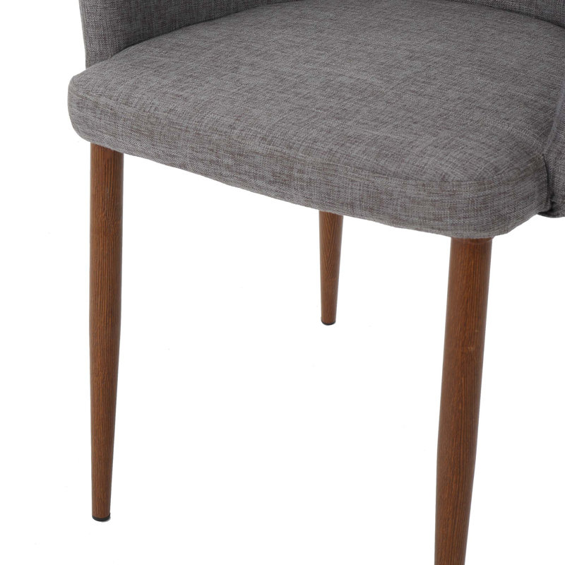 Chaises de salle à manger rembourrées Mid-Century modernes Kairan, Tissu gris pâle, Noyer