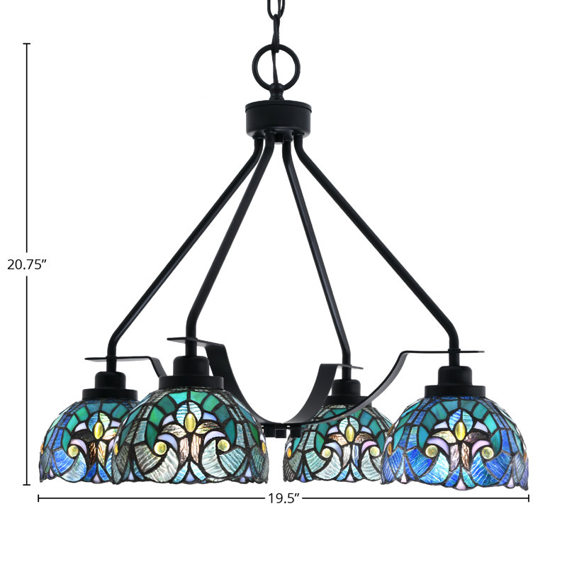 Lustre 4 lumières Odyssey Downlight, fini noir mat avec verre 7 ", Cyprès turquoise