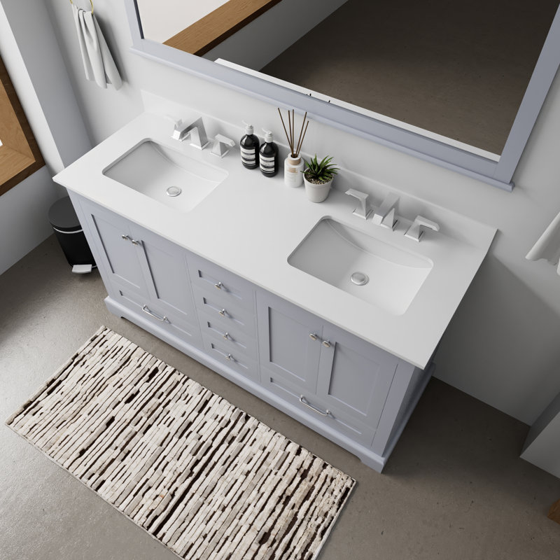 Dukes 60 in. W x 22 in. D Double Bath Vanity, White Quartz, Dark Grey