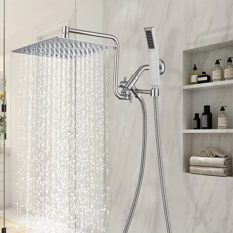 Extra Large Rainfall Shower Head Swivel Extension Arm With Handheld Spray Chrome, Brushed Nickel