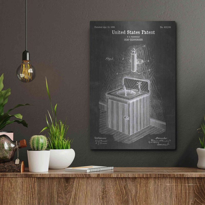 «Soap Distributeur Blueprint Vernis Chalkboard», art mural en métal, 16 po x 24 po, H 16 po x l 12 po