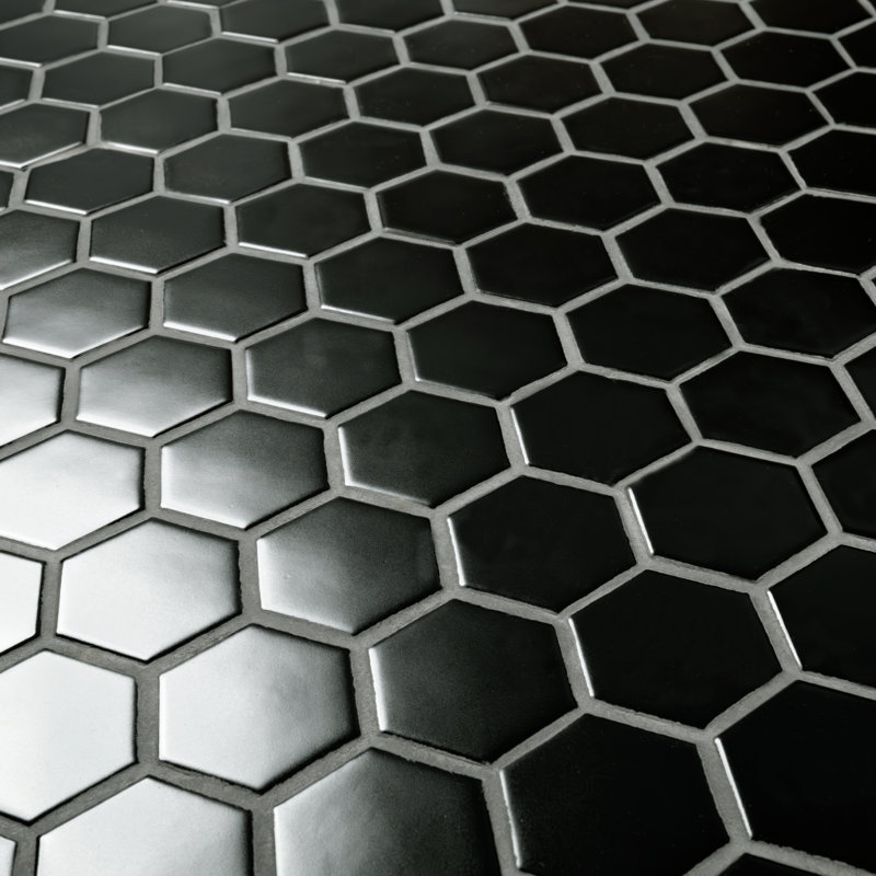 Lume Caviar Hexagon 12 in. x 13 in. Matte Porcelain Mosaic Floor and Wall Tile