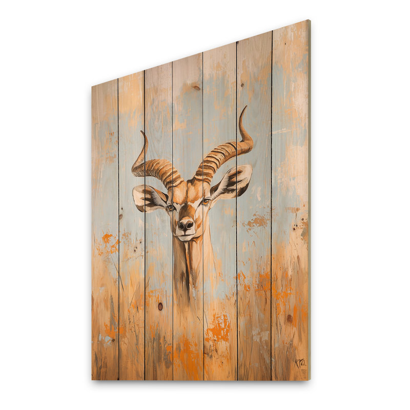 Antilope d'Afrique, cornes en spirale IV - art mural moderne en bois sur bois de pin naturel, H 20 po x l 10 po