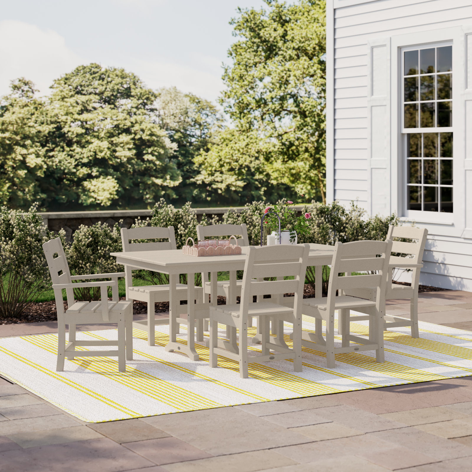 Lakeside 7-Piece Farmhouse Dining Set, Sand