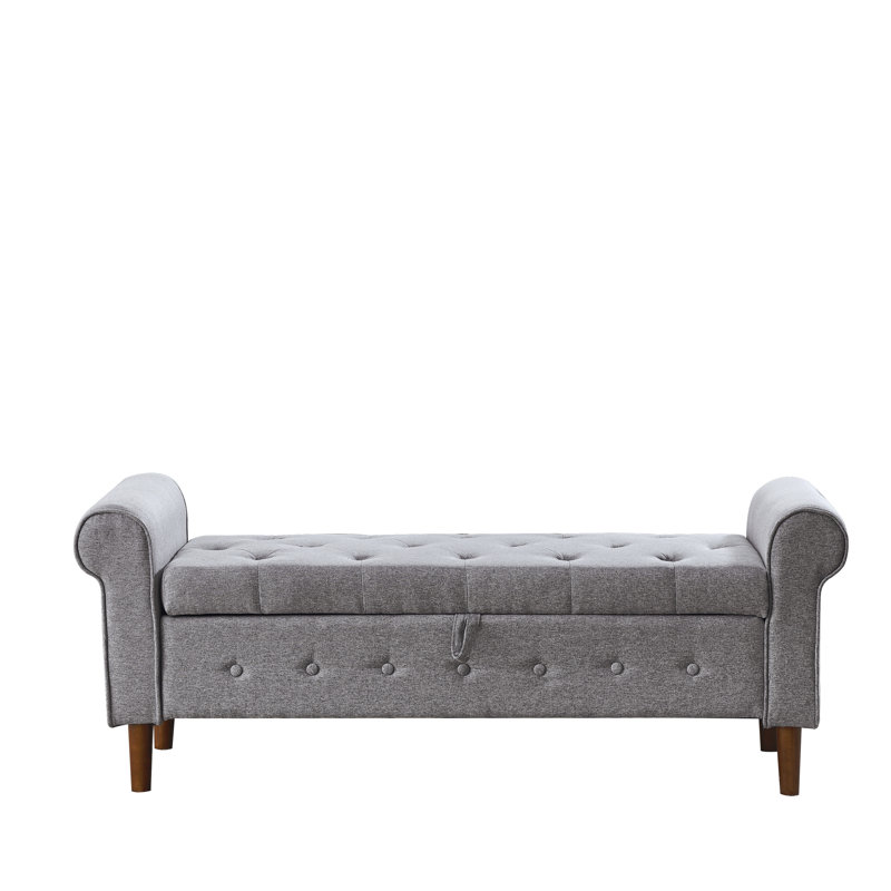 62" Bedroom Tufted Button Storage Bench, Modern Fabric Upholstered Ottoman, Window Bench, Rolled Arm Design For Bedroom, Living Room, Foyer