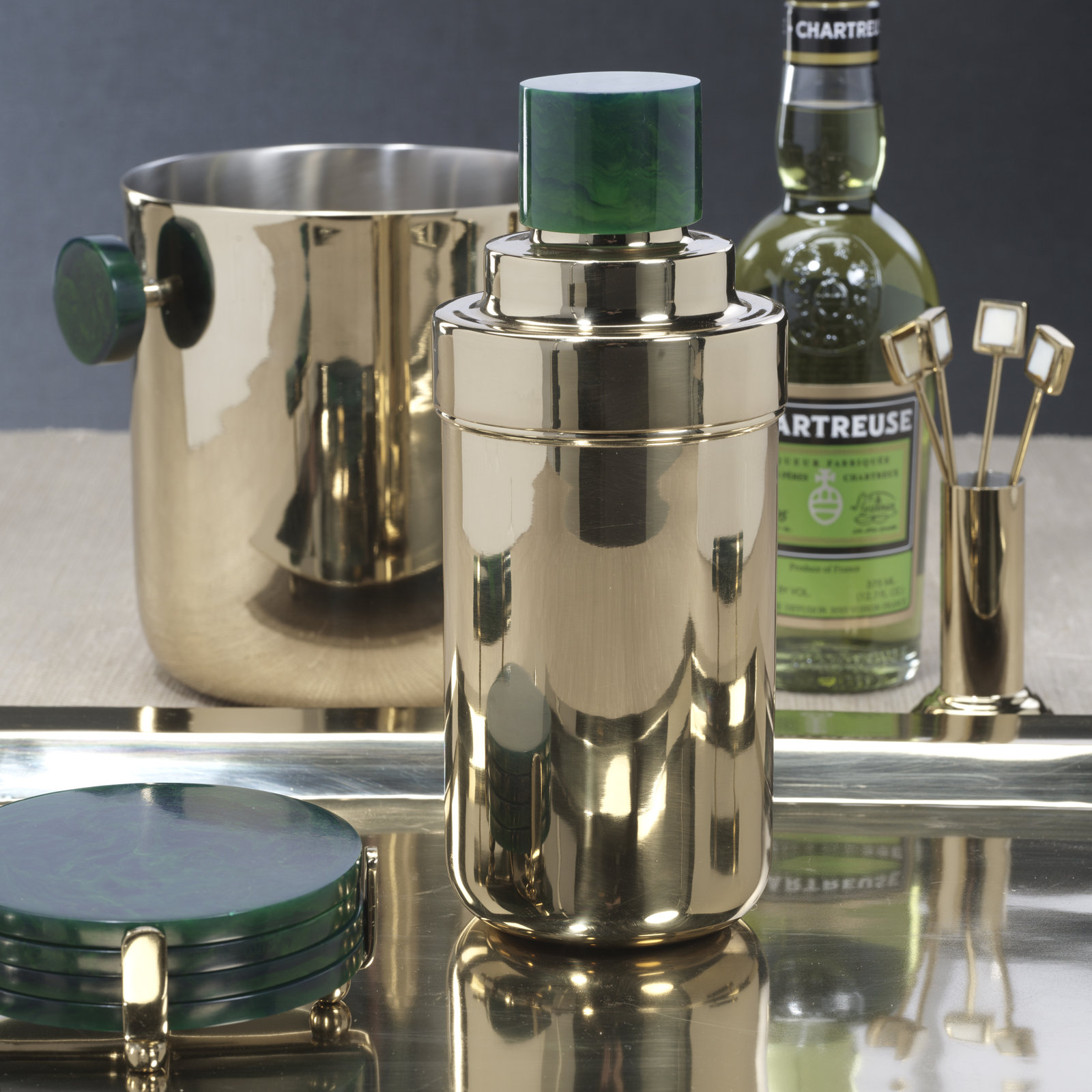 Envee Stainless Steel Cocktail Shaker, Gold/Green