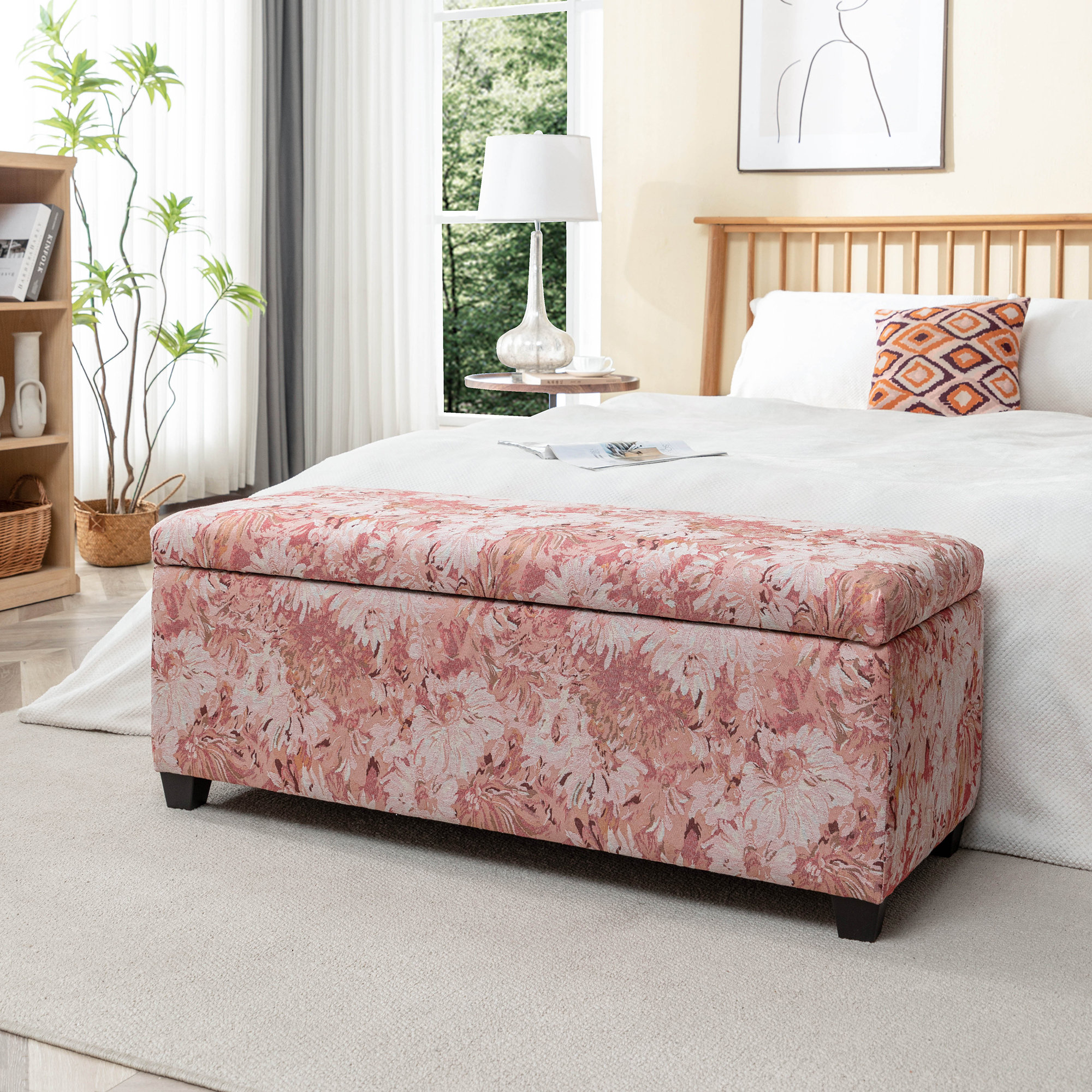 Winston Porter Ralphi Floral Patterned Fabric Storage Bench | Wayfair