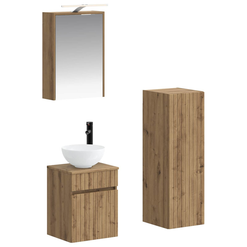 Vanity & Mirror Set, Light Medium Wood