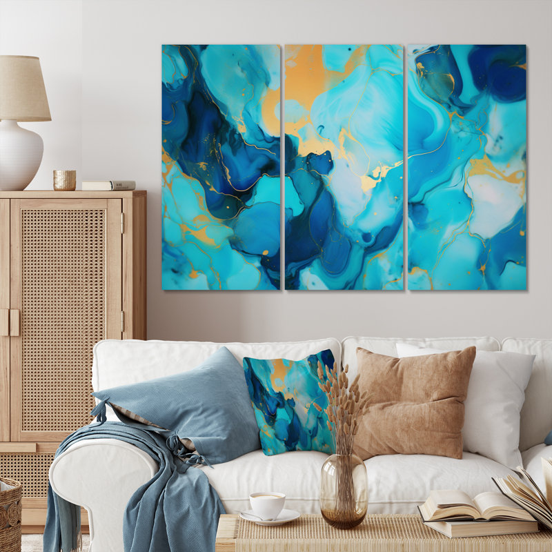 Ensemble de salon abstrait abstrait turquoise, H 28 po x l 36 po x P 1 po
