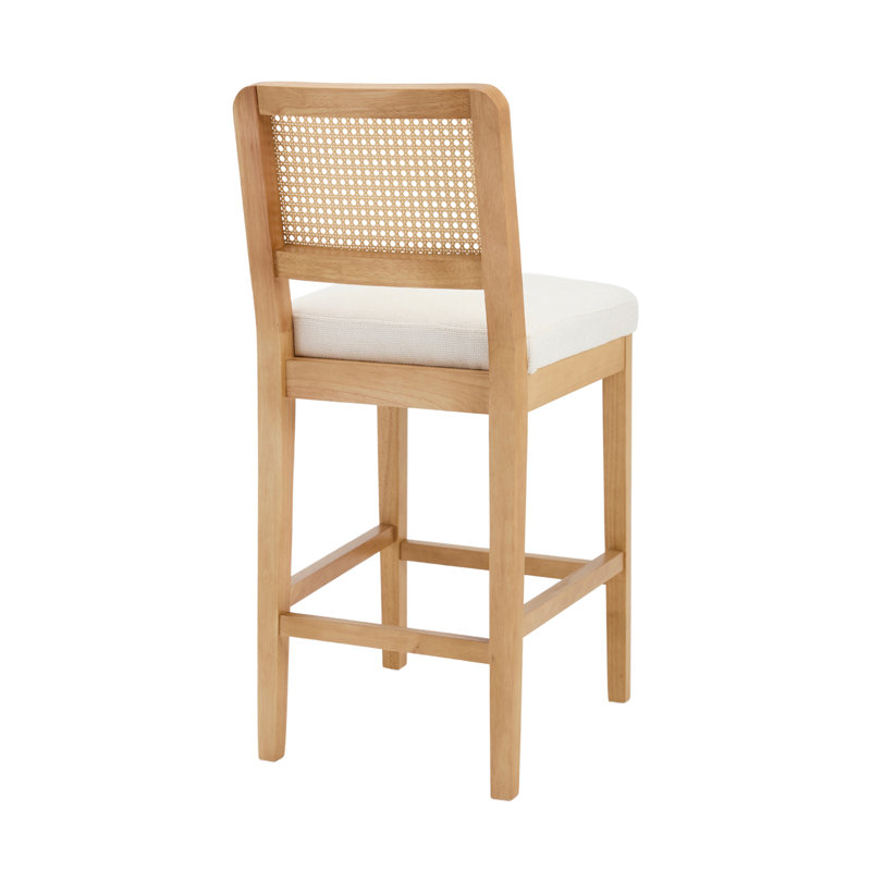 Upholstered Counter Stool with Solid Wood Frame, White Chenille, Natural