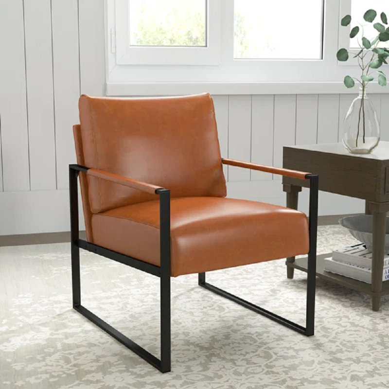 Fauteuil d'appoint en cuir végétalien vintage avec dossier amovible de 24,6 po de largeur Achilina, Gris foncé