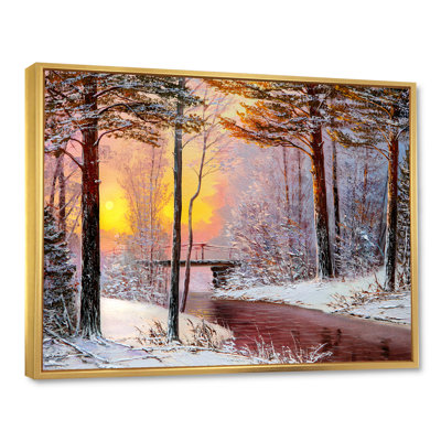 Forêt de Noël avec rivière et arbres IV - peinture sur toile