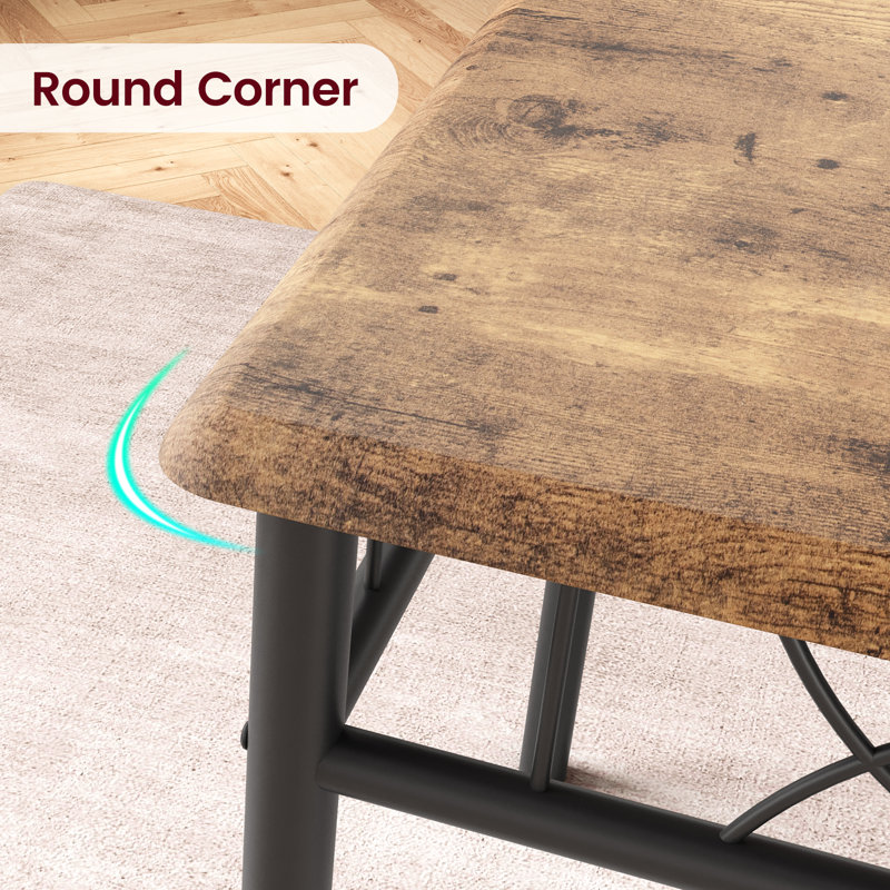 Rustic Brown Square Dining Table with 2 Upholstered Chairs
