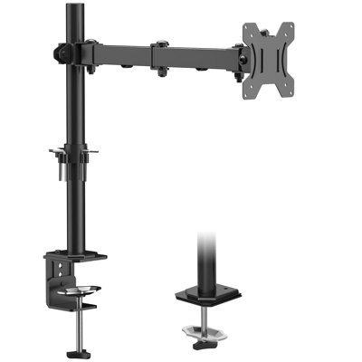 Support pour écran de bureau simple ERGOMAKER, support pour écrans de 13 à 27 po, bras d'affichage entièrement réglable avec pince en C et base à œillets, VESA 75 x 75 100 x 100 mm, noir