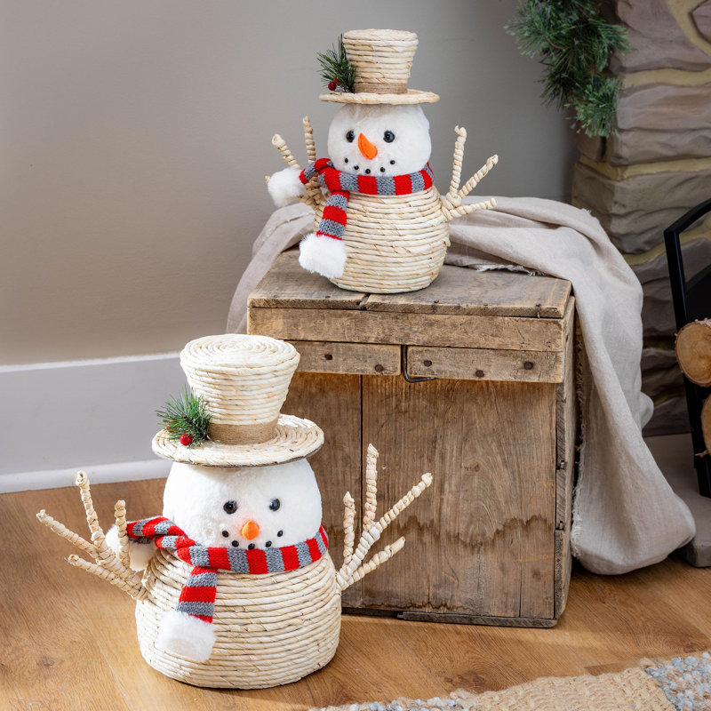 Ensemble de table en tissu et fibres naturelles, ensemble de 2 bonhommes de neige