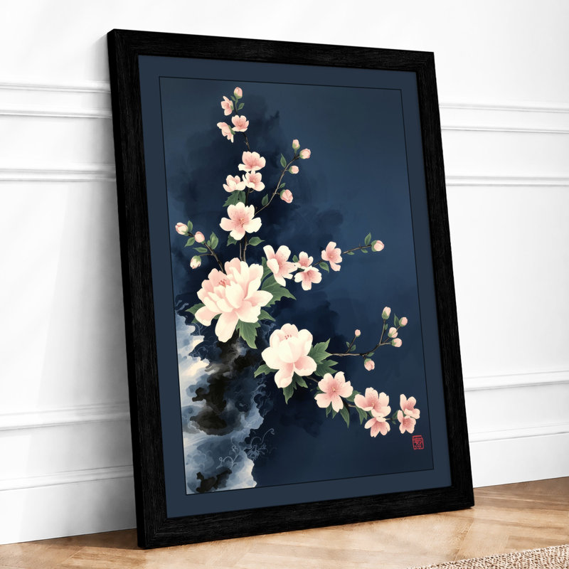 Pale Bloom Cascade Botanical - Framed Print, A4 - 29.7 x 21.0 cm, Black