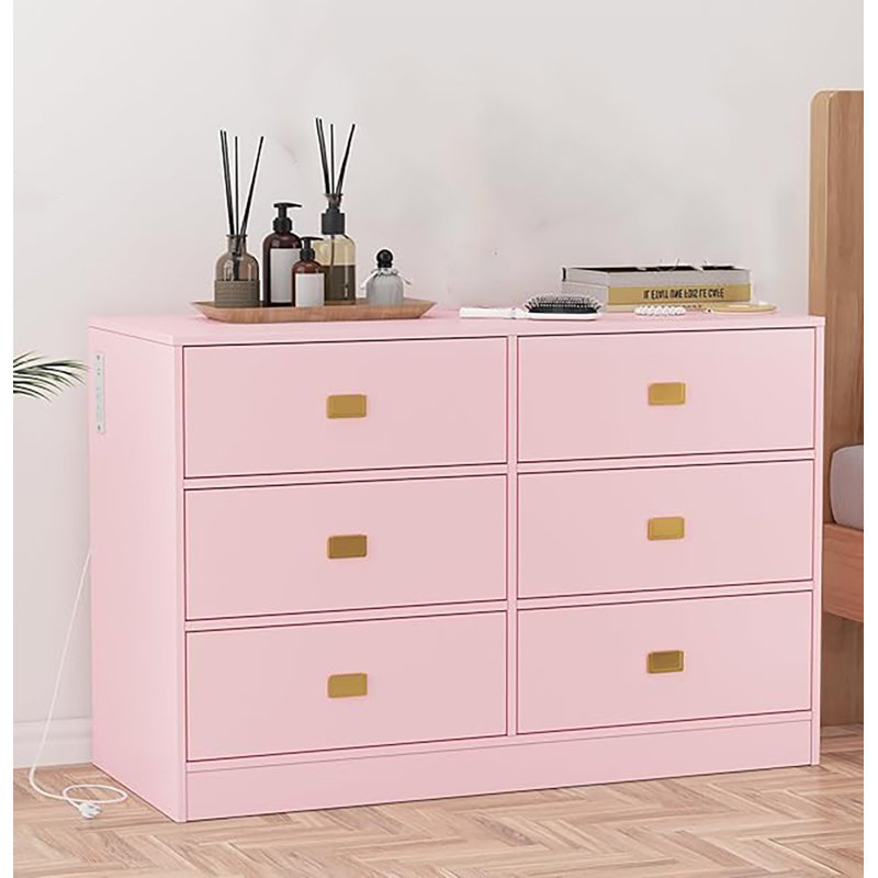 Baby Changing Table Dresser With 6 Drawers, Pink