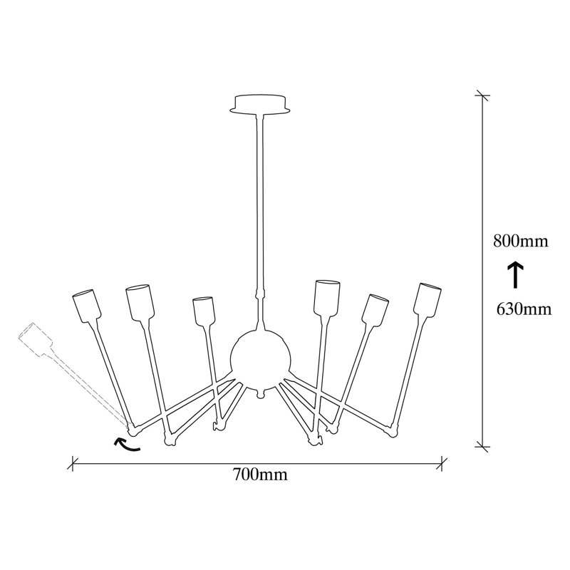 Luminaire suspendu unique à 6 lumières Kiah, Chrome