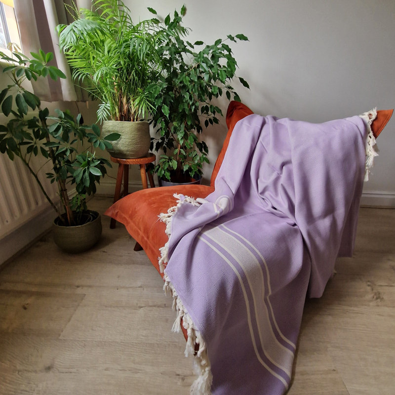 Eptakomi Cotton Chevron / Zig Zag Bedspread, 220 W x 260cm L, Purple