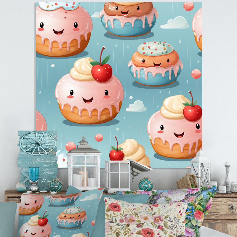 Art mural en métal rose et bleu Donut Kithchen, H 36 po x l 36 po x P 1,5 po