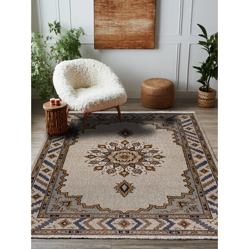 Madeline Collection Digital Print Cotton-Polyester Beige Gray Moroccan Rug, Runner 2'8" x 10'6"