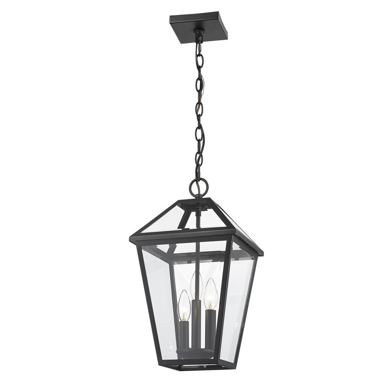 Lanterne suspendue d'extérieur 3 lumières Swerve, Noir, Verre biseauté transparent, H 18 po x l 10 po x P 10 po