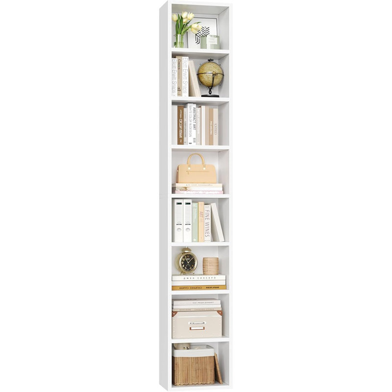 Tour média blanche à 8 niveaux, armoire de rangement CD / DVD mince avec tablettes réglables, bibliothèque étroite pour la maison et le bureau