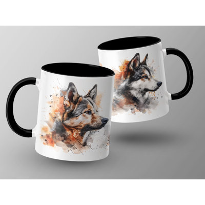 Wolf Dog Watercolor Splatter Design 11oz Coffee Mug