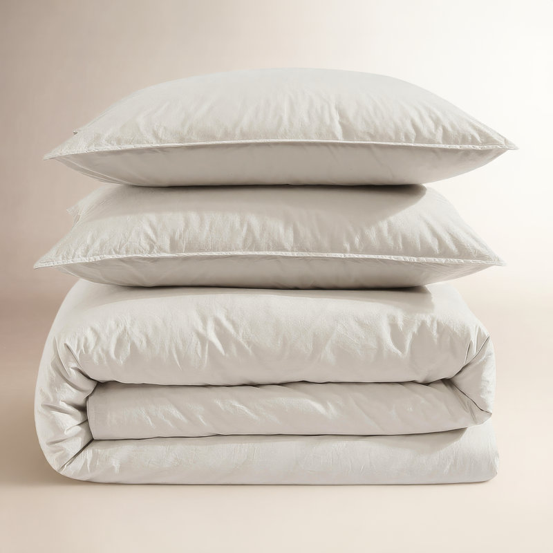 Ensemble d'édredon en coton percale délavé Calvin Klein, Beige clair, Édredon pour grand lit + 2 taies décoratives