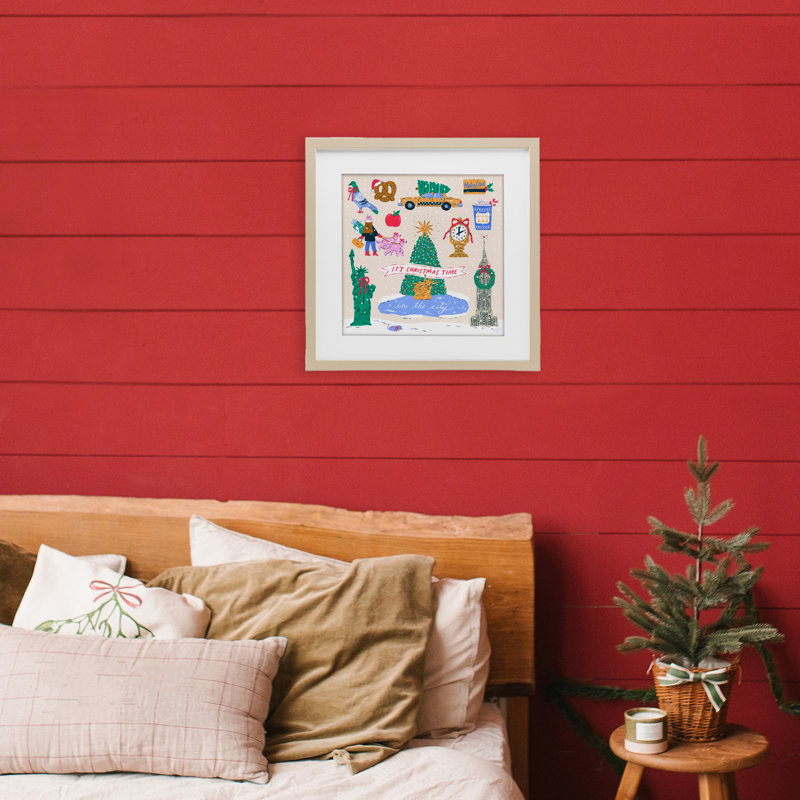 «Christmas In New York City», reproduction sous verre encadrée, design par Krissy Mast, Cadre de récolte en pin