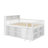 Queen Low Loft Bed With Storage Headboard And LED Lighting, Wooden Loft Bed Frame With Storage Shelves-1972942115