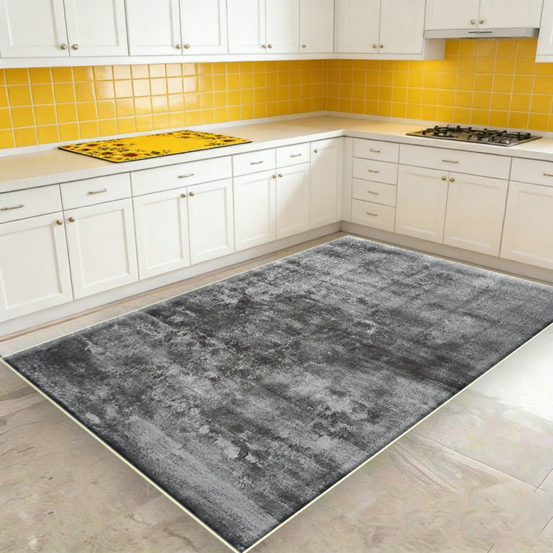Washable Modern Abstract Area Rug: Soft Non-Slip Stain Resistant Indoor Floor Carpet for Living Room Bedroom Dining Room Home Office - Black Gray