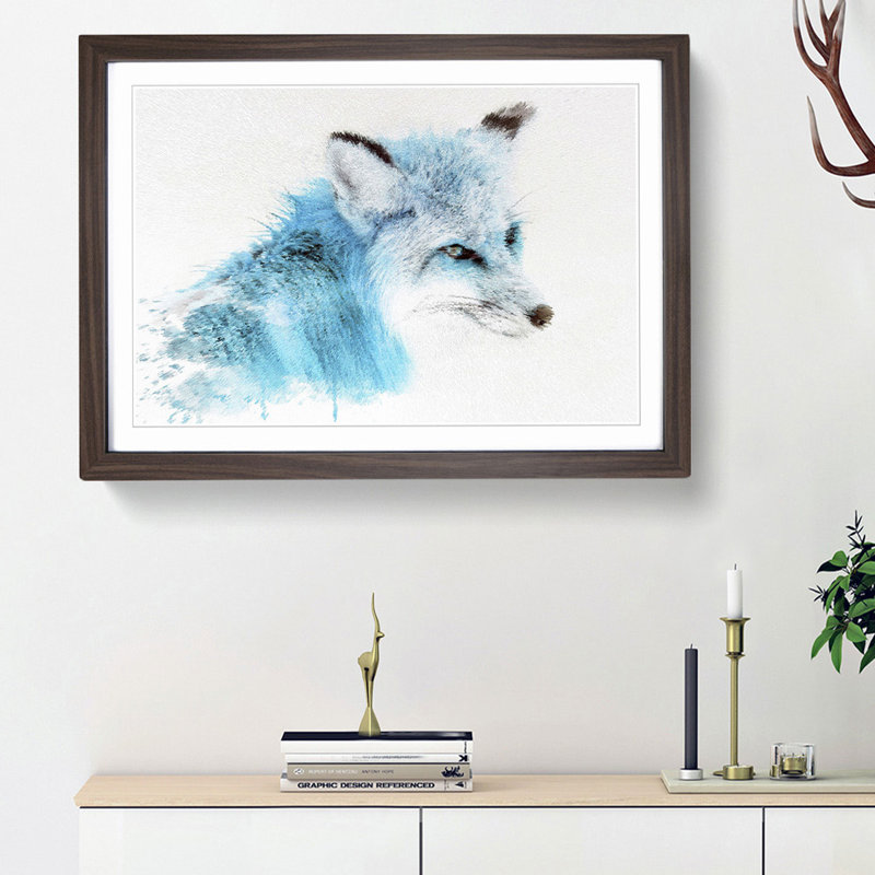 A Blue Fox in Abstract - Picture Frame Painting Print, Walnut Framed, 36cm H x 48cm W x 2cm D