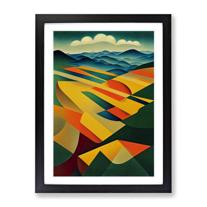 Abstract Landscape Meadow No.4 - Single Picture Frame Painting, Black Framed, 46cm H x 34cm W x 2cm D