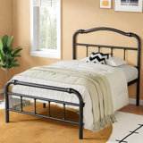 Amylia 18-Inch Heavy Duty Noiseless Non-Swaying Metal Iron Platform Bed Frame with 44” Headboard and Footboard, Black Iron
