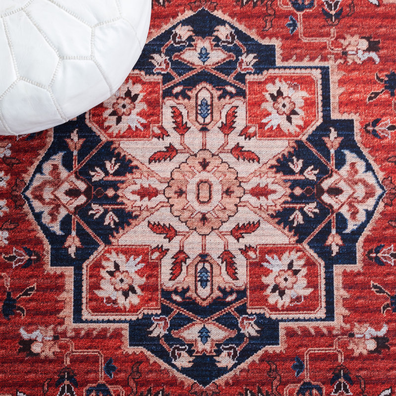 Chenard Oriental Red/Beige Area Rug, Rectangle 6'7" x 9'