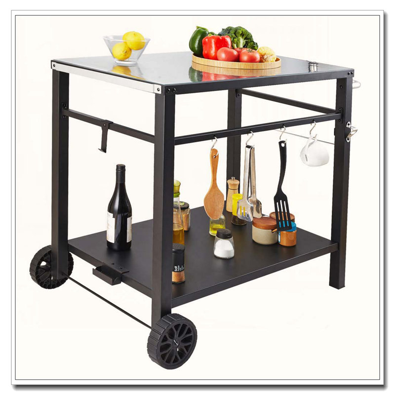 Chariot de salle à manger d'extérieur avec double tablette et accessoires